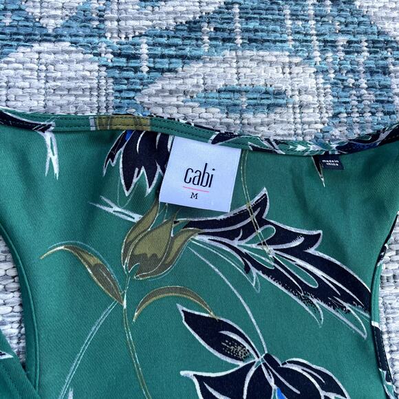 Cabi Zoe Falling Flowers Sleeveless Peplum Tank Top Blouse Green Floral Size M - Picture 3 of 8